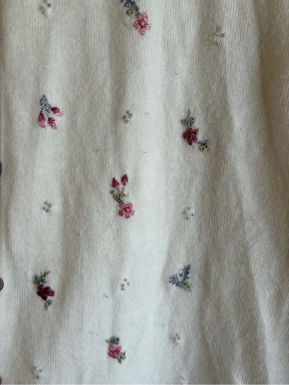 Kathie Lee Collection Cream Button-Front Cardigan with Pink Floral Embroidery - Picture 3 of 6